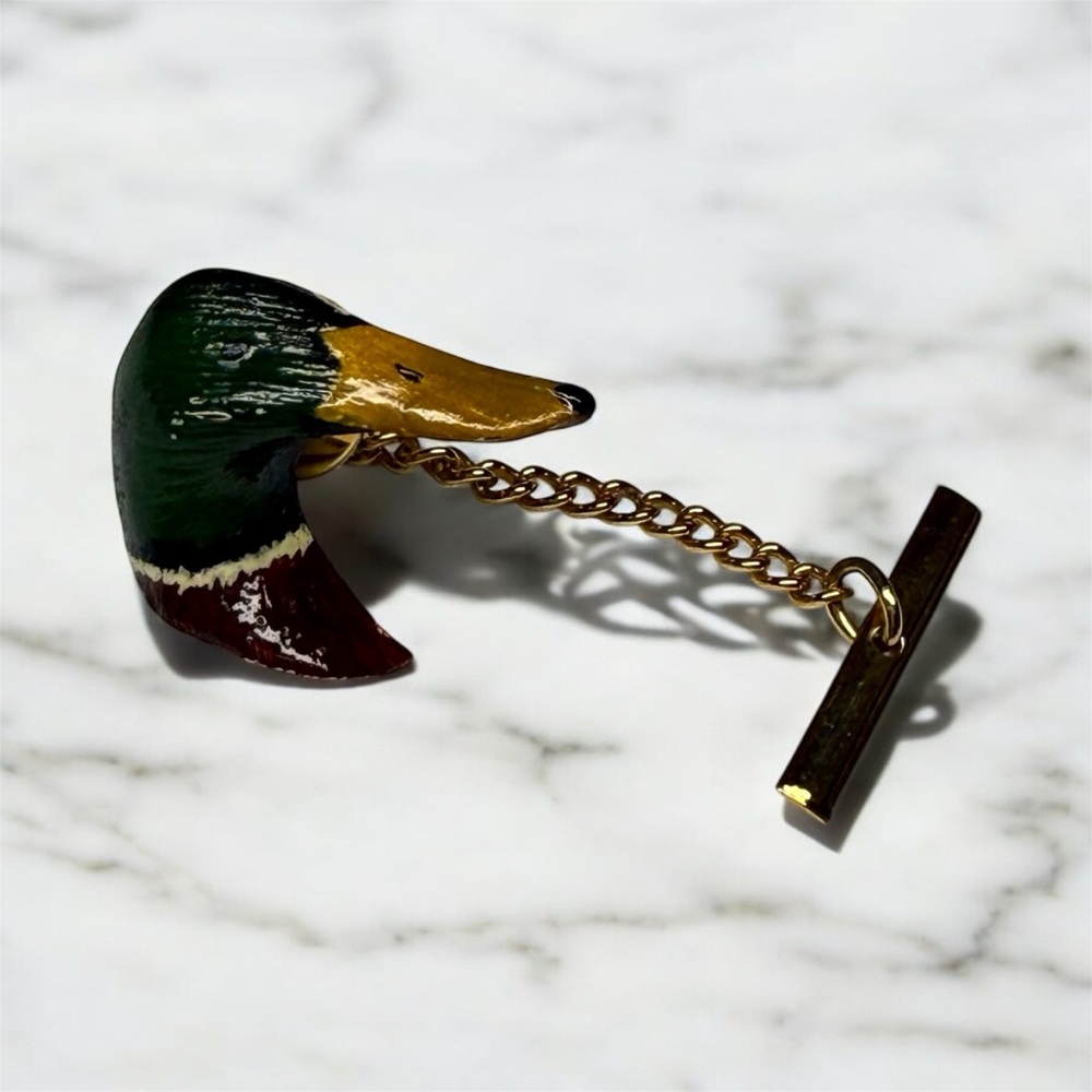 Vintage Mallard Duck Tie Tack Pin - Hand-Painted Hunting & Outdoor Accessory